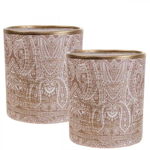 Floristik24 Latarnia Szklana Świecznik na Tea Light Wzór Paisley Ø8cm W9cm 2szt