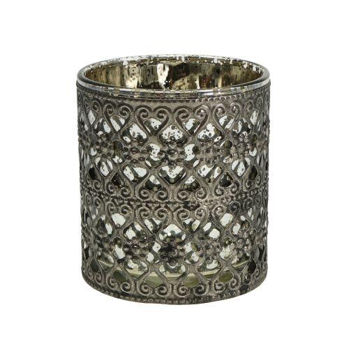 Floristik24 Lampion szklany z orientalnym wzorem srebrny Ø7,5cm H8cm