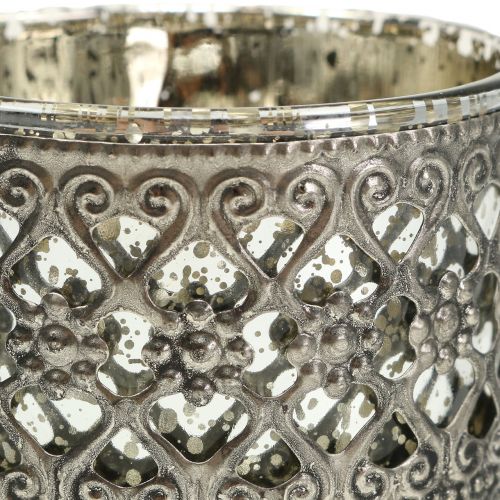 Floristik24 Lampion szklany z orientalnym wzorem srebrny Ø7,5cm H8cm