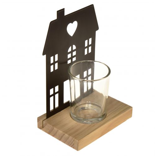 Produkt Latarnia metalowa czarna z drewnianą podstawą wys. 15cm 2szt