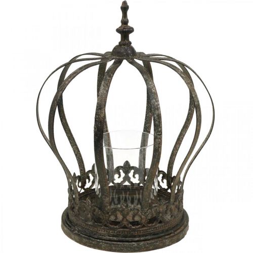 Korona jako latarnia, dekoracja świecy, metalowa korona antyczny wygląd W28cm Ø21cm