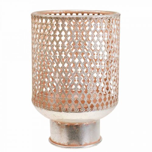 Produkt Latarnia metalowa świecznik szklana srebrno-różowa Ø18cm W27cm