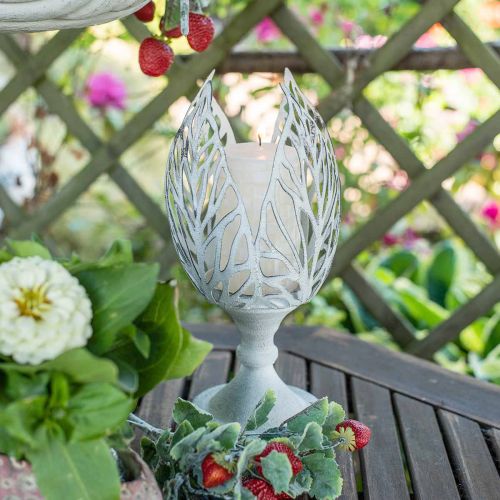 Latarnia metalowa biała, świecznik na tealighty kwiat Ø13cm W30cm