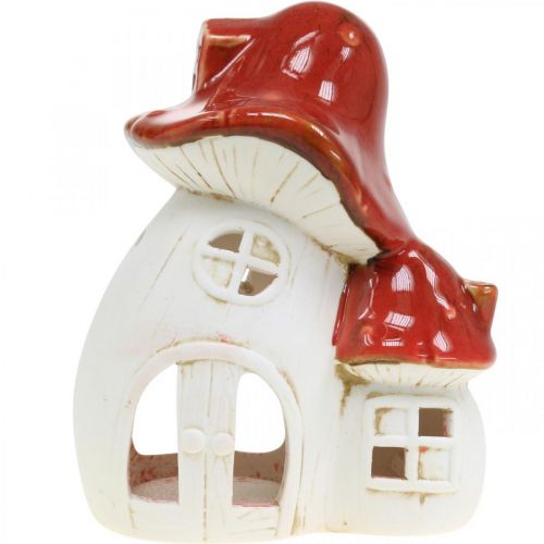 Lampka wiatrowa, domek z grzybkiem, podstawka pod tea light, dekoracja jesienna, ceramiczna H15cm 2szt.