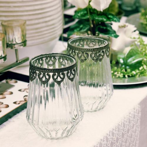 Floristik24 Latarnia vintage, szklana świeca z metalową dekoracją Ø11,5 cm W15 cm