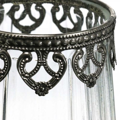 Floristik24 Latarnia vintage, szklana świeca z metalową dekoracją Ø11,5 cm W15 cm
