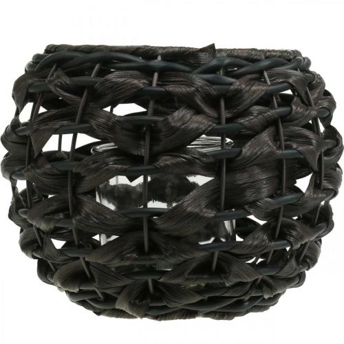 Produkt Latarnia pleciona czarna, brązowa rattanowa szklana świeca Ø23cm W18cm
