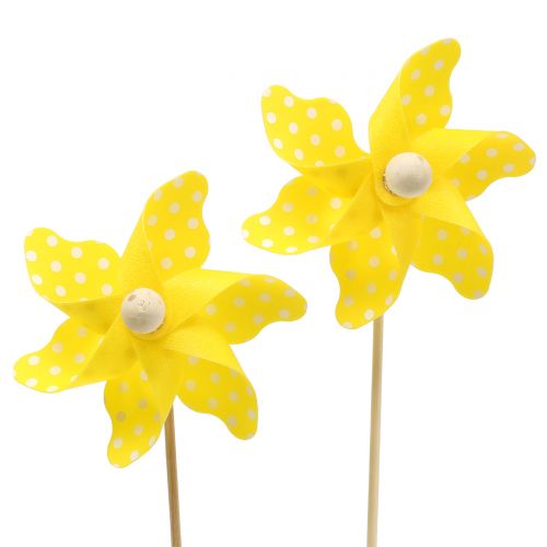 Floristik24 Wiatraczek mini z kropkami żółty Ø8cm 12szt.