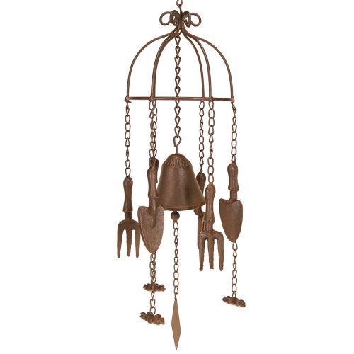 Dzwonek wietrzny metalowy narzędzie ogrodowe dekoracja brązowy Ø13cm wys.76cm