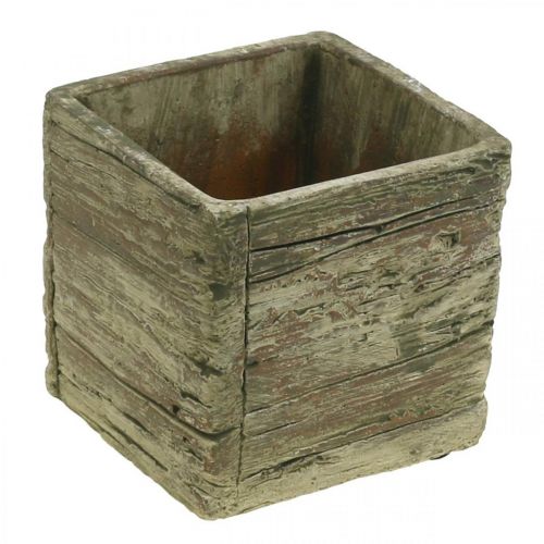 Floristik24 Doniczka kwadrat 9,5x9,5cm betonowa skrzynka na kwiaty drewnopodobna
