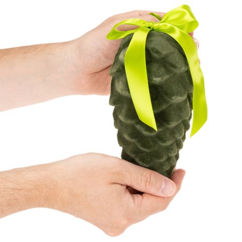Dekoracyjne szyszki sosnowe do zawieszenia, szyszki flokowane ze wstążką i kokardą, 18 cm, 3 sztuki | Floristik24.pl
