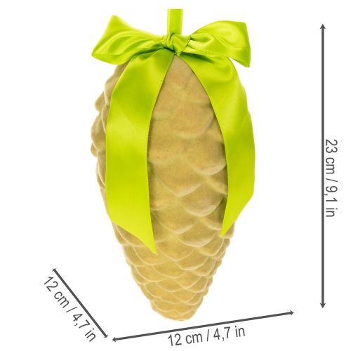 Sztuczne zawieszki w kształcie szyszek z wstążką prezentową i kokardą, 23 cm, 3 sztuki | Floristik24.pl