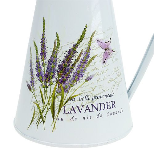 Floristik24 Dzbanek cynkowy z motywem lawendy biały wys. 22cm 1szt.