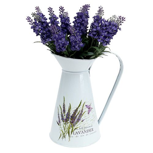 Floristik24 Dzbanek cynkowy z motywem lawendy biały wys. 22cm 1szt.