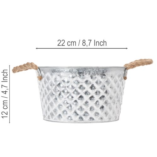 Miska cynkowa, miska dekoracyjna, metalowa z uchwytem linowym, Ø22cm H12cm | Floristik24.pl
