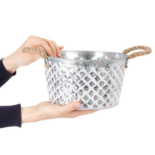 Miska cynkowa, miska dekoracyjna, metalowa z uchwytem linowym, Ø22cm H12cm | Floristik24.pl