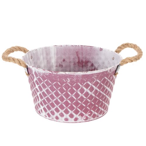 Miska cynkowa, w kształcie rombu z uchwytami z liny, fioletowo-biała, Ø24,5 cm, wys. 14 cm kupić | Floristik24.pl