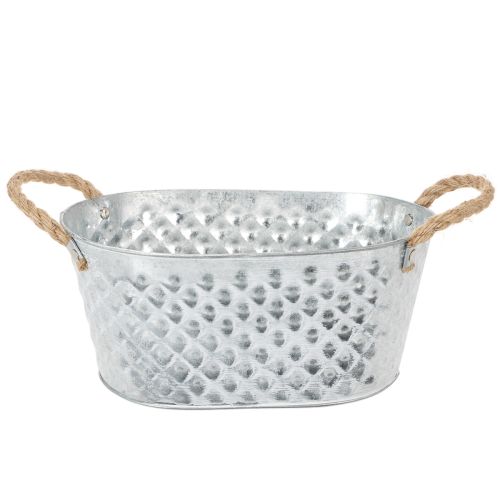 Owalna miska cynkowa z uchwytami z liny, 27 cm x 17,5 cm, wys. 12 cm kupić | Floristik24.pl