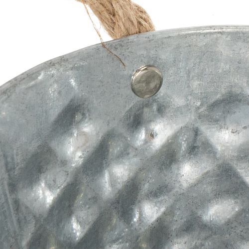 Owalna miska cynkowa z uchwytami z liny, 27 cm x 17,5 cm, wys. 12 cm | Floristik24.pl
