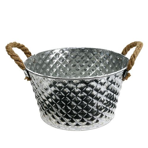 Cynkowa miska okrągła z uchwytami ze sznurka Ø25cm W14cm