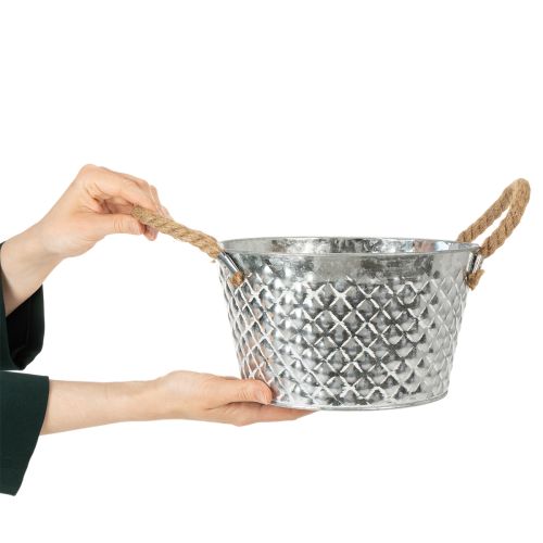 Okrągła miska cynkowa z uchwytami linowymi Ø25cm H14cm | Floristik24.pl