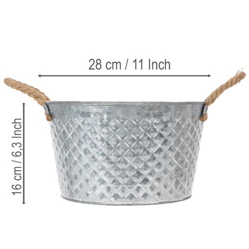 Okrągła miska cynkowa z uchwytami linowymi Ø28cm H16cm | Floristik24.pl