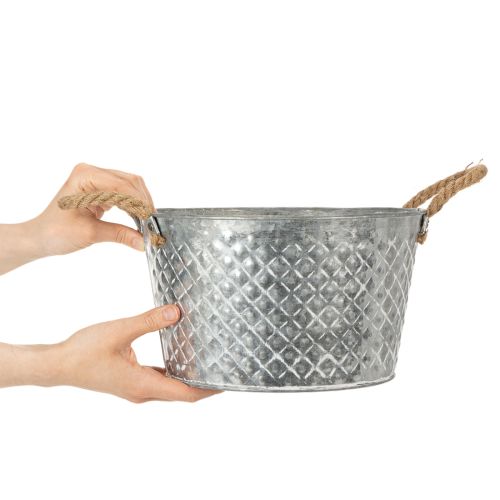 Okrągła miska cynkowa z uchwytami linowymi Ø28cm H16cm | Floristik24.pl