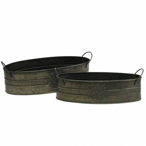 Floristik24 Miska dekoracyjna antyczna owalna ocynk 33,5cm / 29,5cm 2szt.