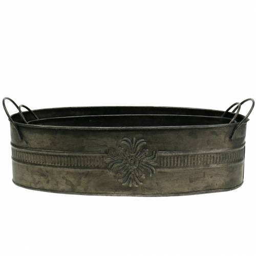 Floristik24 Miska dekoracyjna antyczna owalna ocynk 33,5cm / 29,5cm 2szt.