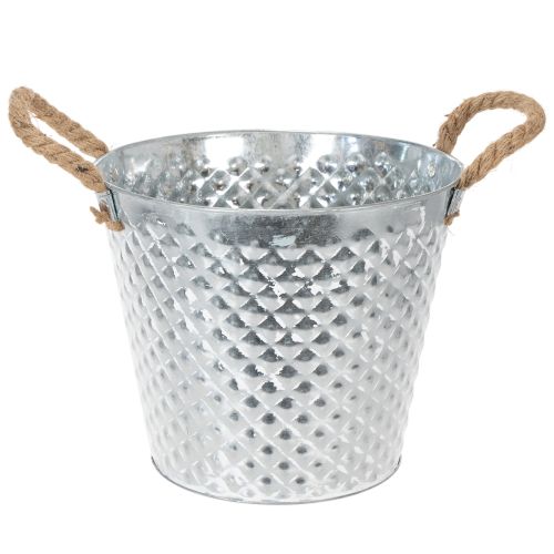 Garnek cynkowy, kształt rombu, z uchwytami z liny, bielony, Ø24,5cm, wys. 21cm kupić | Floristik24.pl