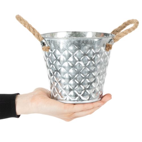 Garnek cynkowy z uchwytami linowymi Ø14,5cm H13cm | Floristik24.pl