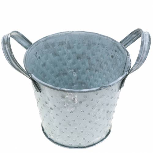 Floristik24 Doniczka cynkowa z uchwytami szara w kropki Ø12cm H10cm
