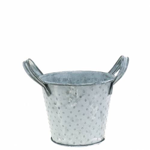 Doniczka cynkowa z uchwytami szara w kropki Ø12cm H10cm