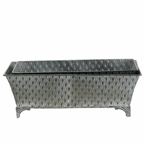 Floristik24 Słoik cynkowy z wzorem rombów kanciasty antyk 35,5cm x 14,5cm / 32,5cm x 11,5cm 2szt.