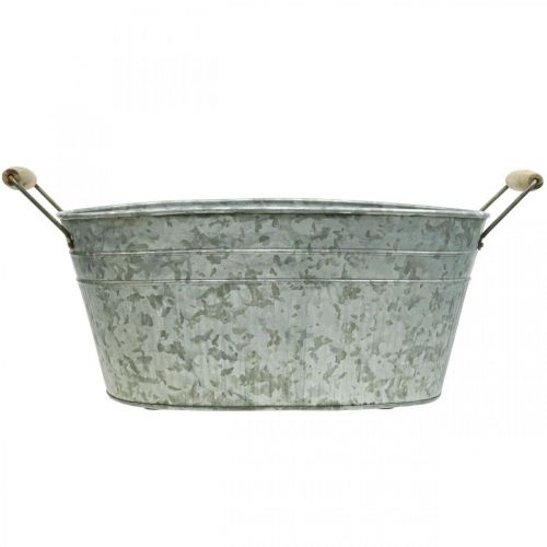 Floristik24 Wanna cynkowa wanna do kwiatów metalowy uchwyt z drewna L57.5cm W31.5cm