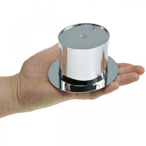 Floristik24 Cylinder do sadzenia, sylwester, czapka ozdobna, dekoracja sylwestrowa srebrna wys.6,5cm dł.12cm 9szt