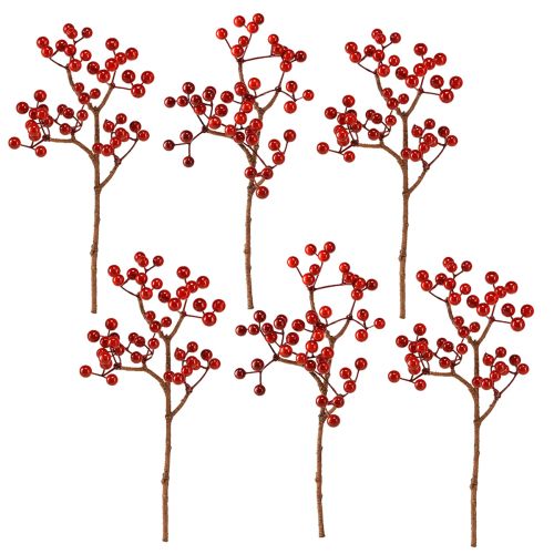 Produkt Jasnoczerwone gałązki jagód – idealne do dekoracji świątecznych, 30 cm – zestaw 6 sztuk