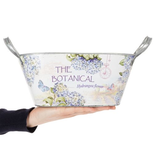 Produkt Owalna metalowa misa na kwiaty z uchwytami, na hortensje, 32×15×15 cm