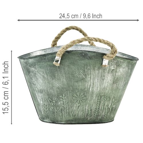 Produkt Doniczka z uchwytami, woreczek, metal, juta, 24,5×17×15,5 cm