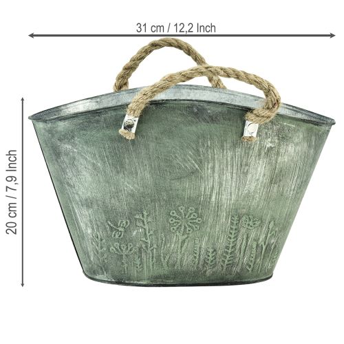 Produkt Doniczka z uchwytami jutowymi, torebka metalowa, 31×20×17cm
