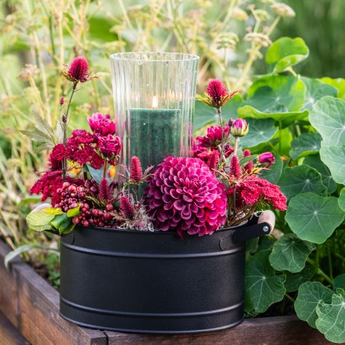 Produkt Doniczka metalowa owalna z uchwytem czarna naturalna 34x19,5x15cm