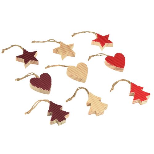 Produkt Ozdoby choinkowe drewniane serce gwiazda drzewo czerwone 4,5cm 9szt