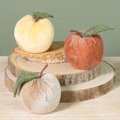Produkt Aksamit jabłkowy dekoracyjny z liściem brązowo-żółty Ø7,5cm wys. 9cm 9 szt.