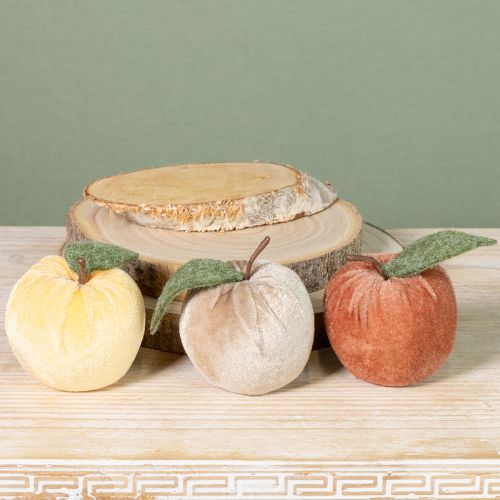 Produkt Aksamit jabłkowy dekoracyjny z liściem brązowo-żółty Ø7,5cm wys. 9cm 9 szt.