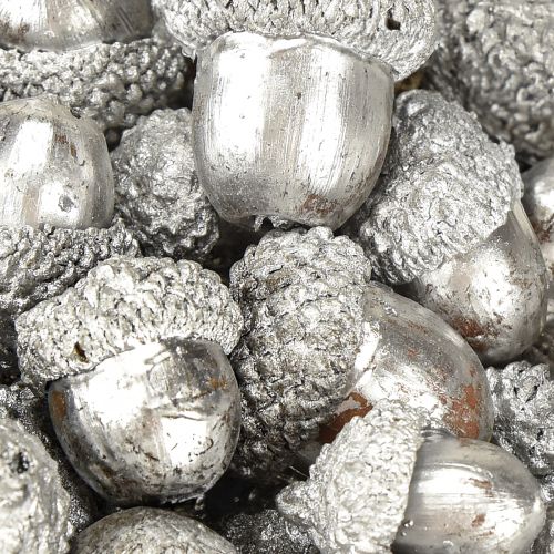 Produkt Żołędzie ozdobne srebrne, dekoracja adwentowa, naturalne owoce jesienne, domek wiejski Ø1,5 – 2,5cm Dł.1,5 – 3cm 300g