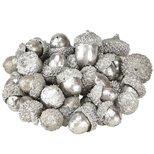 Produkt Żołędzie ozdobne srebrne, dekoracja adwentowa, naturalne owoce jesienne, domek wiejski Ø1,5 – 2,5cm Dł.1,5 – 3cm 300g