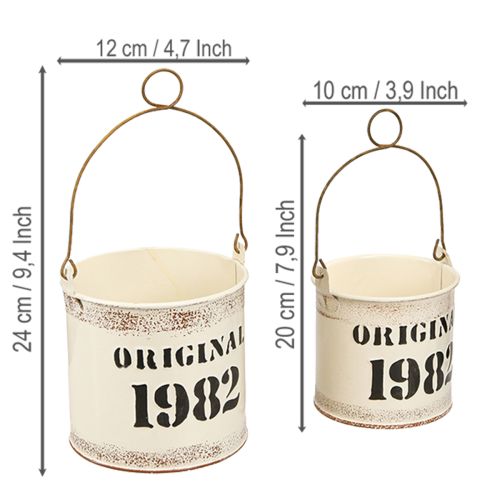 Produkt Wiadro dekoracyjne z uchwytem „Oryginał 1982” Kremowe Ø12/10cm Zestaw 2×2-częściowy