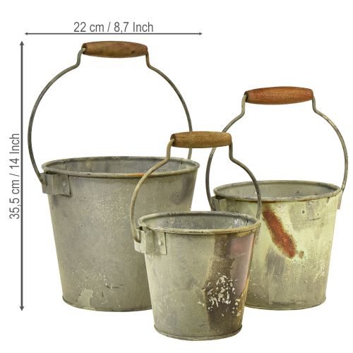 Produkt Dekoracyjne wiadro metalowe rdzawe vintage Ø15/17,5/22cm zestaw 3 szt.