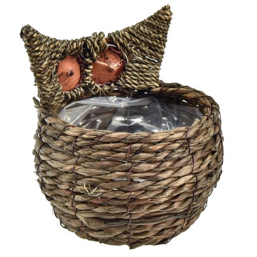 Produkt Dekoracyjna doniczka w kształcie sowy, słoma szarobrązowa 16×11cm