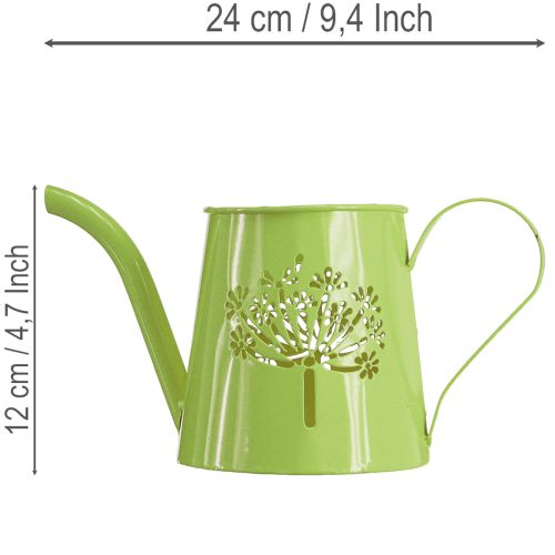 Dekoracyjna metalowa konewka, wzór dmuchawca, zielona, wys. 12 cm, 2 sztuki, wazon dekoracyjny, styl shabby chic | Floristik24.pl